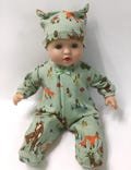 12 inch Doll Clothing Pajama Nightwear Sleeper for Dolls such as Corolle Melissa and Doug Forest Friends on Green  PJ with Night Cap.