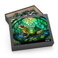 a Stained glass window with a Frog on it, Puzzle (120/252/500 Pieces)
