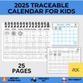 2025 Traceable Calendar Printable For Kids, Kids Calendar 2025, Wall Calendar, Kids Monthly Planner, Homeschool Calendars, INSTANT DOWNLOAD