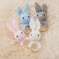 Personalized Baby Rattle, Grasping Wooden Rattle, Crochet Rattle For kids, Custom Wooden Rattle， Newborn Gift, Bunny Animal Head Rattle